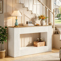 Fnova 55" Modern Console Table with 2-Tier Storage, Farmhouse Wood Entryway Table, Narrow Sofa Table for Living Room, Hallway, Behind Couch,White
