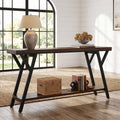 Fnova 70.9-Inch Industrial Console Table, 2-Tier Rustic Entryway Table with X-Shaped Frame, Narrow Long Sofa Table for Living Room, Hallway,WM010907_BNB_US