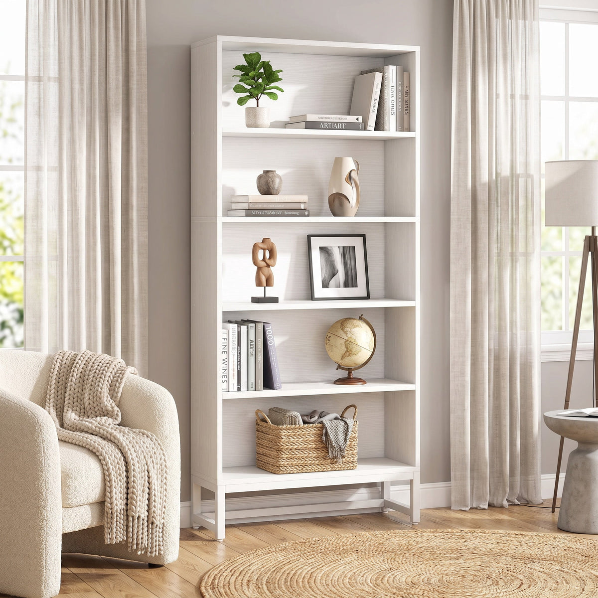 Fnova 70.8-Inch Tall 5-Tier Storage Shelf Unit, Closed Back Anti-Tipping Industrial Bookshelf Shelving for Living Room Bedroom Home Office,WM010551_W_US