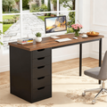 Fnova 47.24" Computer Desk with 5 Drawers, Reversible File Cabinet, Writing Workstation for Home Office Bedroom Study Makeup Vanity Desk Furniture,Brown and Black