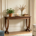 Fnova 63" Console Table, Long Farmhouse Entryway Table, Solid Wood Sofa Table with X-Shaped Legs for Living Room, Entrance, Foyer,Dark Brown