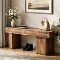 Fnova 47 Inch Solid Fir Wood Farmhouse Bench, Heavy Duty Bench with Artistic Asymmetrical Legs for Entryway Bedroom Living Room Dining Room Porch,Brown