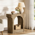 Fnova Arched End Table, Wood Narrow Side Table with Bottom Shelf, Small Space Accent Furniture for Living Room, Bedroom Nightstand, Easy to Assemble,Gray