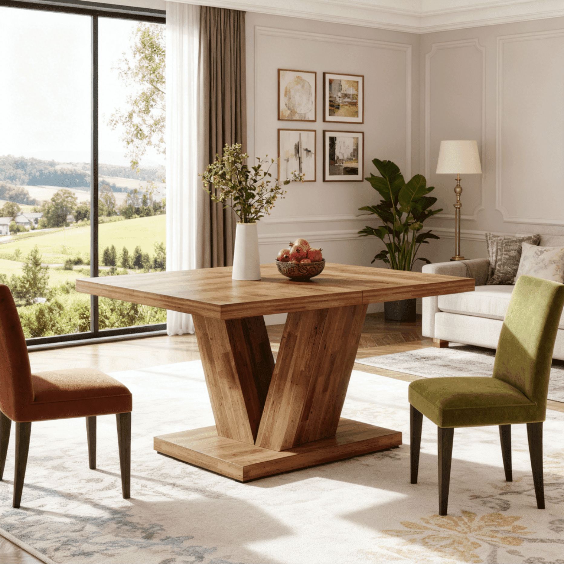 Fnova 47.24" Rectangular Farmhouse Dining Table, Wood Coffee Table for 4 People, Modern Kitchen Table for Dining Room, Brown (Chairs Not Included),Brown