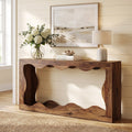 Fnova 63" Long Farmhouse Console Table for Entryway, Wave-Shaped Wood Entryway Table, Sofa Table for Living Room, Dark Brown,Dark Brown