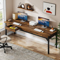 Fnova 78.74-Inch Industrial Computer Desk, Writing Desk with 2 Drawers & 2 Iron Hooks, Metal Frame Legs, for Bedroom/Living Room/Study/Home Office, Easy Assembly,WM010293_BN_Tables