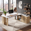 Fnova 74-Inch Large L-Shaped Executive Desk with Storage Cabinet Shelves, Modern Office Desk Writing Desk with Privacy Baffle, Workstation for Home and Office,WM010435_WLBN_US
