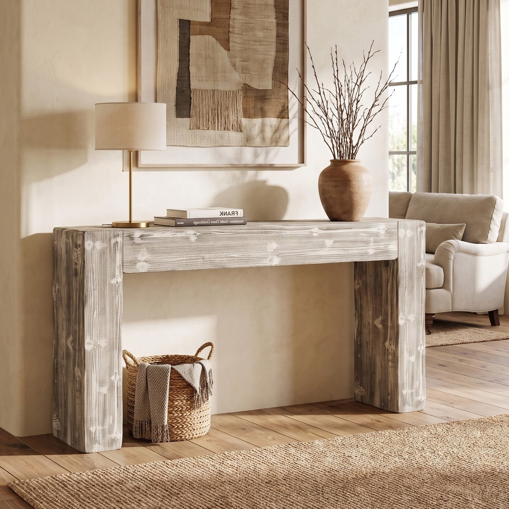 Fnova 63-Inch Console Table, Wood Farmhouse Entryway Table, Long Narrow Accent Table for Living Room, Entrance, Hallway, Foyer,WM010348_GW_US