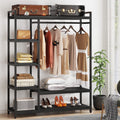 Fnova Clothes Rack with Shelf, Freestanding Closet Organizer, Heavy Duty Industrial Hall Tree Garments Rack for Small Space, Bedroom, Black,WM010508_B_Rack