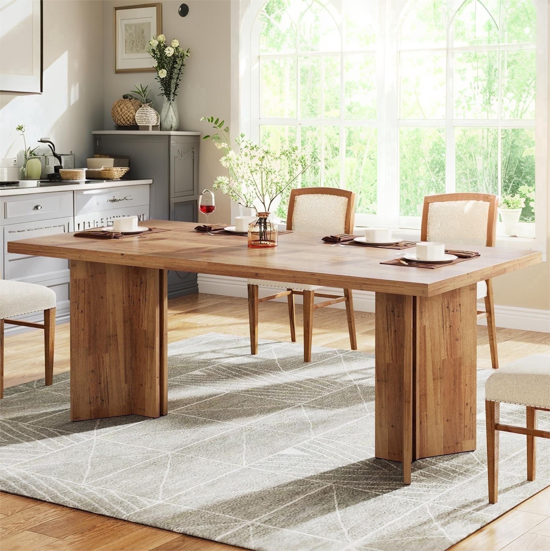 Fnova 63" Rectangular Modern Dining Table, Wooden Modern Kitchen Table for 6 People for Dining Room, Warm Brown (Chairs Not Included),Warm Brown