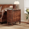 Fnova Side Tables with 3 Drawers, No Assembly Required, Narrow End Tables for Living Room, Nightstand Bedside Table for Bedroom, Walnut,Vintage Brown