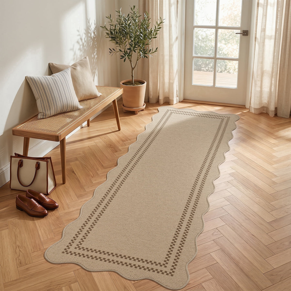 Fnova Scalloped Border Jute Woven Area Rug, Non-Slip Backing Washable Indoor Rug, Rectangular Rug for Entryway Bedroom Kitchen Living Room, Balcony,WM011604_BNg2_US