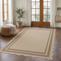 Fnova Scalloped Border Striped Jute Woven Area Rug, Non-Slip Backing, Machine-Washable Indoor Rug, Rectangular Rug for Entryway, Bedroom, Kitchen, Living Room, Balcony,WM011604_BNx5_US