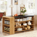 Fnova 55.12-Inch Modern Kitchen Island with 5-Tier Open Shelves, Kitchen Prep Island Workstation, Thickened Waterproof Scratch-Resistant Tabletop, for Kitchen, Dining Room, Living Room, Easy Assembly,WM010298_BN_Tables