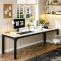 Fnova 78.74-Inch Modern Computer Desk with Wood Tabletop, Industrial Writing Desk with 4 Open Shelves, Metal Frame Office Desk for Living Room & Study, White and Black,WM010401_WB_US