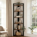 Fnova 70.9" 6-Tier Corner Shelf, Rustic Corner Bookshelf, Compact Storage Rack for Living Room, Home Office, Kitchen,Brown