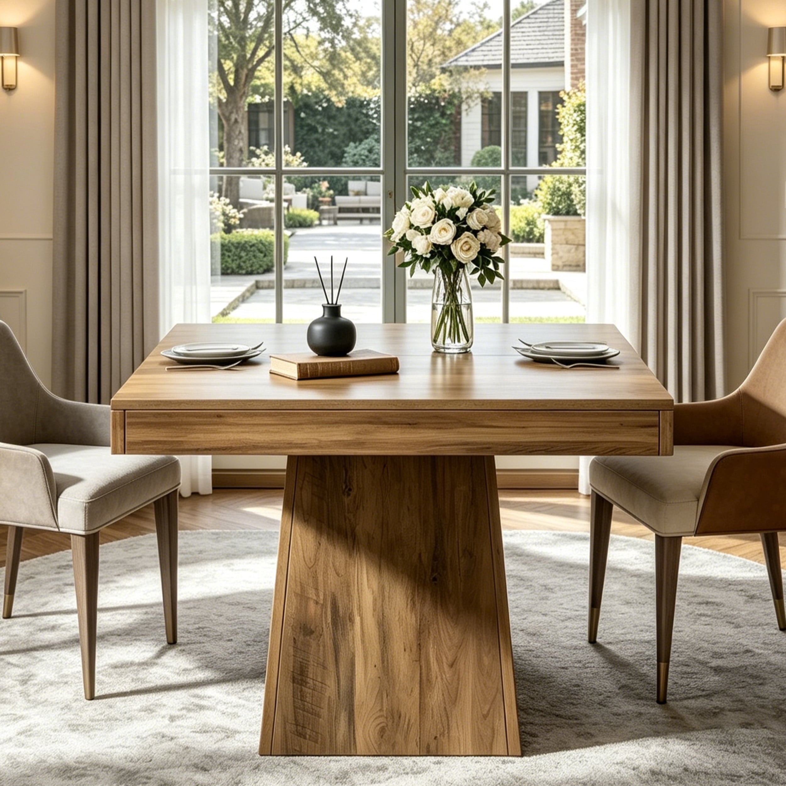 Fnova 31.5" Square Farmhouse Dining Table, Wood Coffee Table for 4 People, Modern Kitchen Table for Dining Room, Brown (Chairs Not Included),Brown