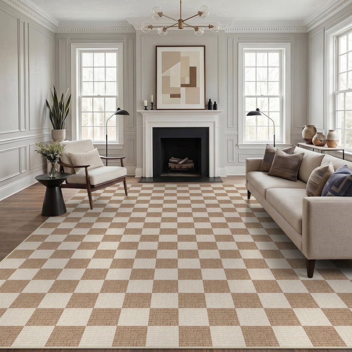 Fnova Checkered Area Rug, 9-Ft x 12-Ft Machine Washable Non Slip Rug for Living Room Bedroom Kitchen, Low Pile Indoor Carpet,WM011602_BN9_US