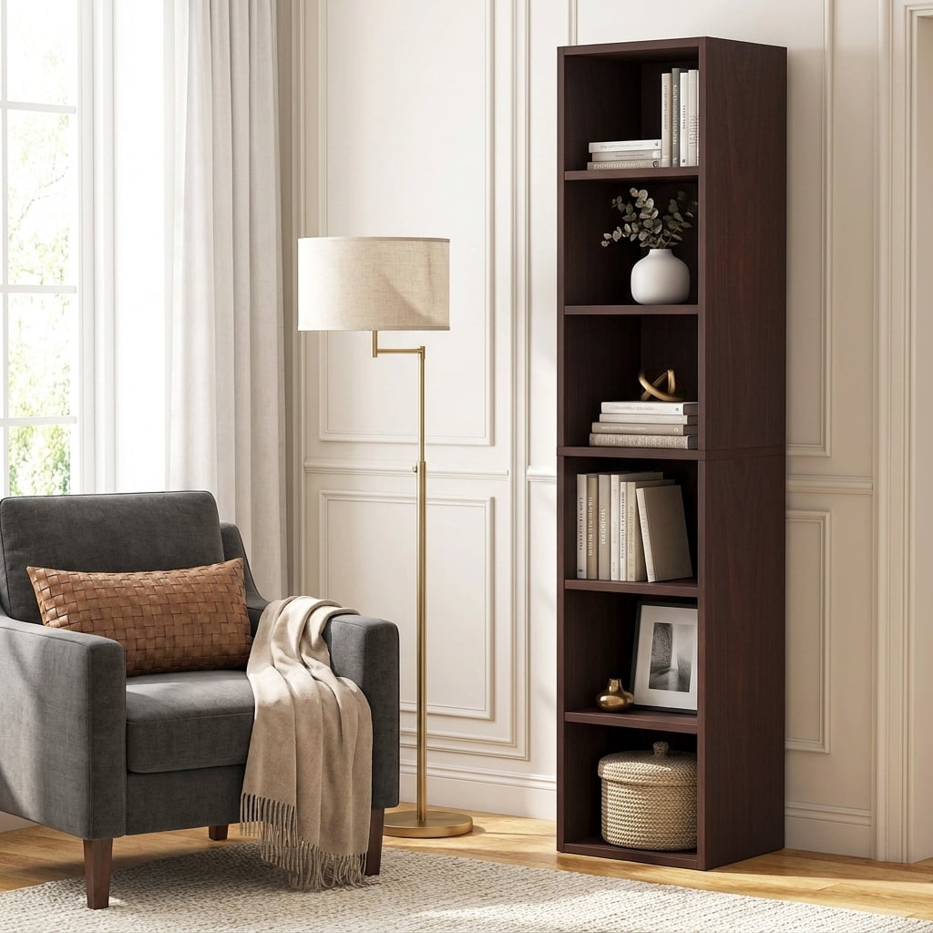 Fnova 70.9-Inch Tall Narrow Storage Shelf Unit, 6-Tier Cube Slim Corner Organizer for Living Room Bedroom Home Office,WM010553_DBN_US