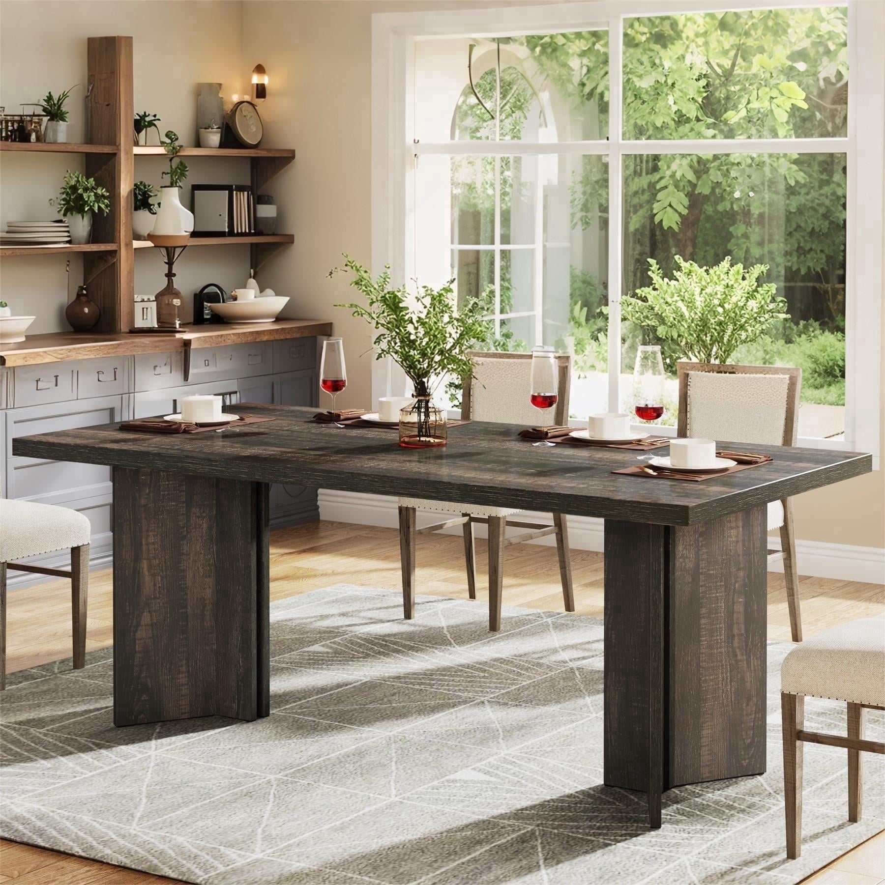 Fnova 63" Rectangular Modern Dining Table, Wooden Modern Kitchen Table for 6 People for Dining Room, Black (Chairs Not Included),Black