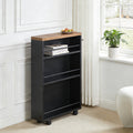 Fnova 3-Tier Rolling Storage Cart, Farmhouse Narrow Kitchen Storage Solution with Lockable Casters & Pull Handle, Metal Frame for Kitchen/Bathroom/Home Office/Laundry, Easy Assembly,WM010535_B_Shelf