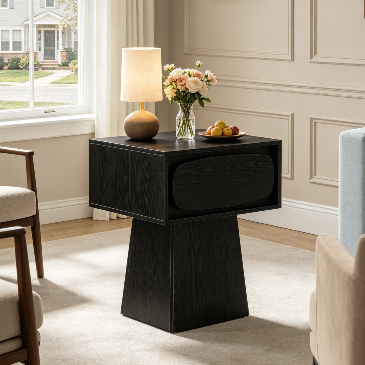 Fnova Farmhouse End Table, Wood Side Table with Drawer, Accent Side Table Nightstand with Anti-Tipping Device, Easy Assembly, for Living Room, Bedroom, Entryway, Small Space,WM010129_B_US