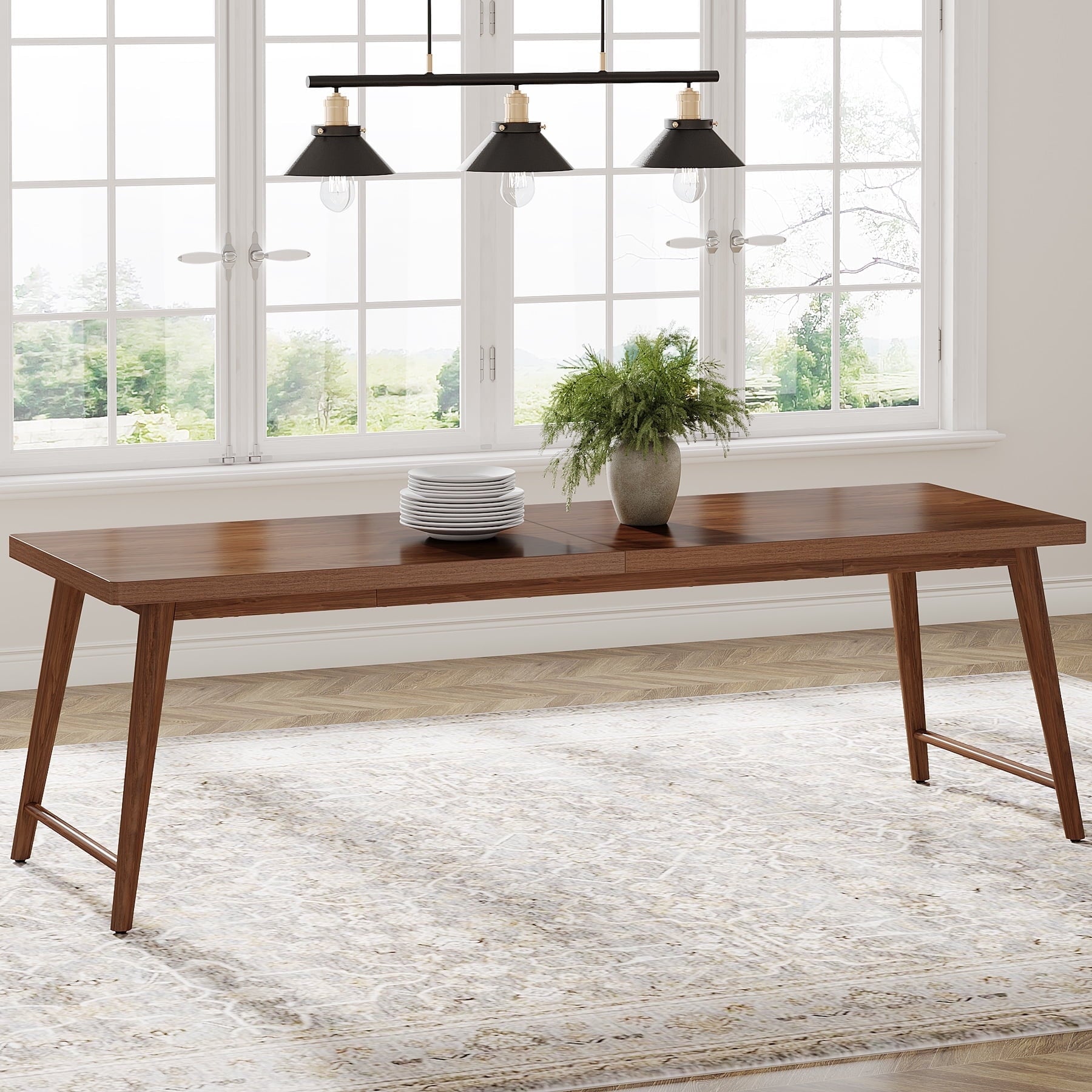 Fnova 78.7-Inch Farmhouse Dining Table, Long Rectangle Wood Kitchen Table for 6-8 with Trapezoid - Leg, for Dining & Home Office, Easy Assembly,WM010286_BN_Tables