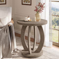Fnova Round End Table with 2-Tier Storage, Farmhouse Rustic Nightstand, Bedside Table, Accent Side Table for Living Room, Bedroom, Small Spaces, Balcony, Gray,WM010154_G_US