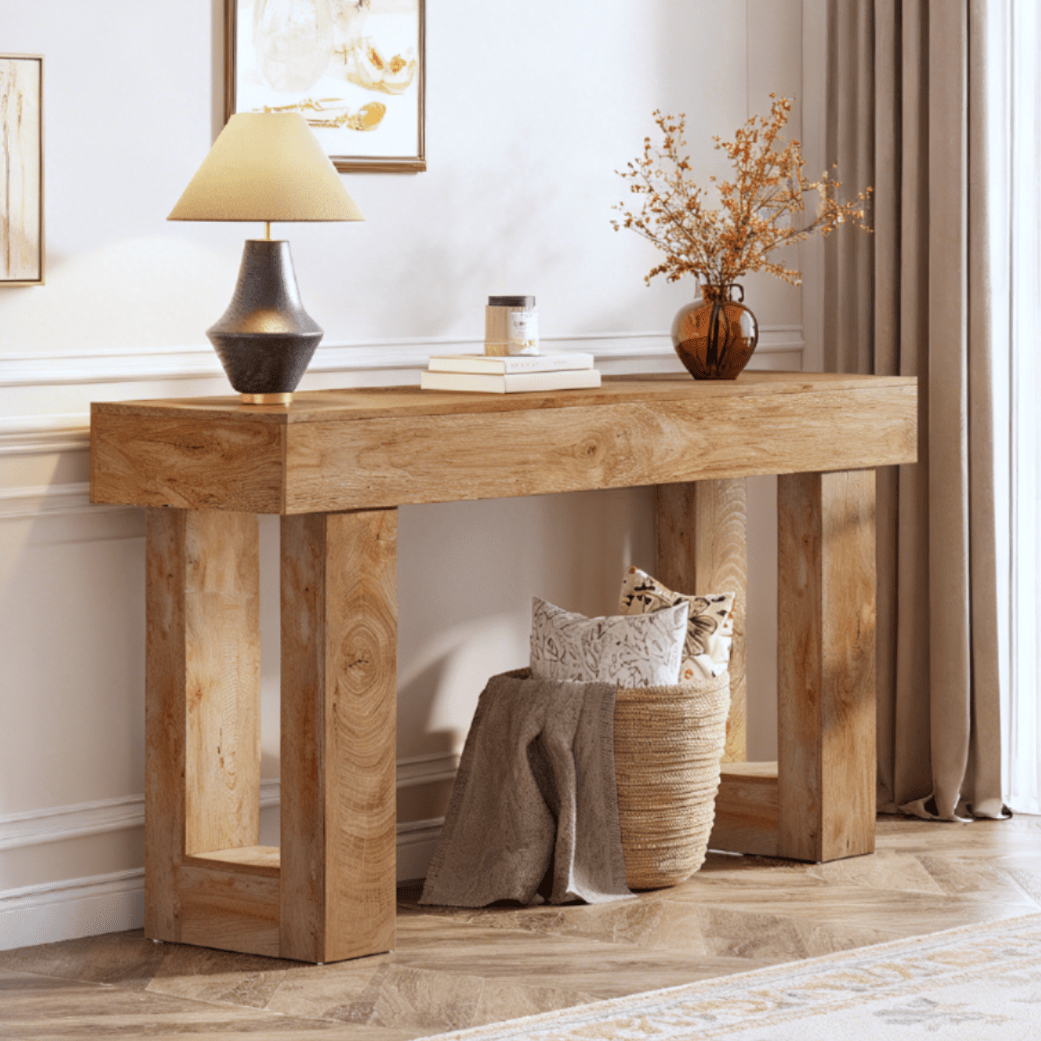 Fnova 63-Inch Long Console Table, 2-Tier Wooden Narrow Rectangular Sofa Table Behind Couch, Farmhouse Entryway Table for Entrance, Hallway, Living Room,WM010302M_JW0908_US