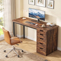 Fnova 47.24-Inch Computer Desk with 5 Drawers, Reversible File Cabinet, Writing Workstation for Home Office Bedroom Study Makeup Vanity Desk Furniture,WM010404C_BN_Desk