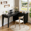 Fnova 57" L-Shaped Modern Desk, Writing Desk Computer Desk with 4 Drawers & Open Shelves, Lateral Storage Cabinet, for Home Office/Study,Black