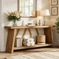 Fnova 70.86" Farmhouse Console Table for Entryway, 2-Tier Storage Long Narrow Wood Entryway Sofa Table, Easy Assembly, for Living Room Staircase Hallway Decor,Light Brown
