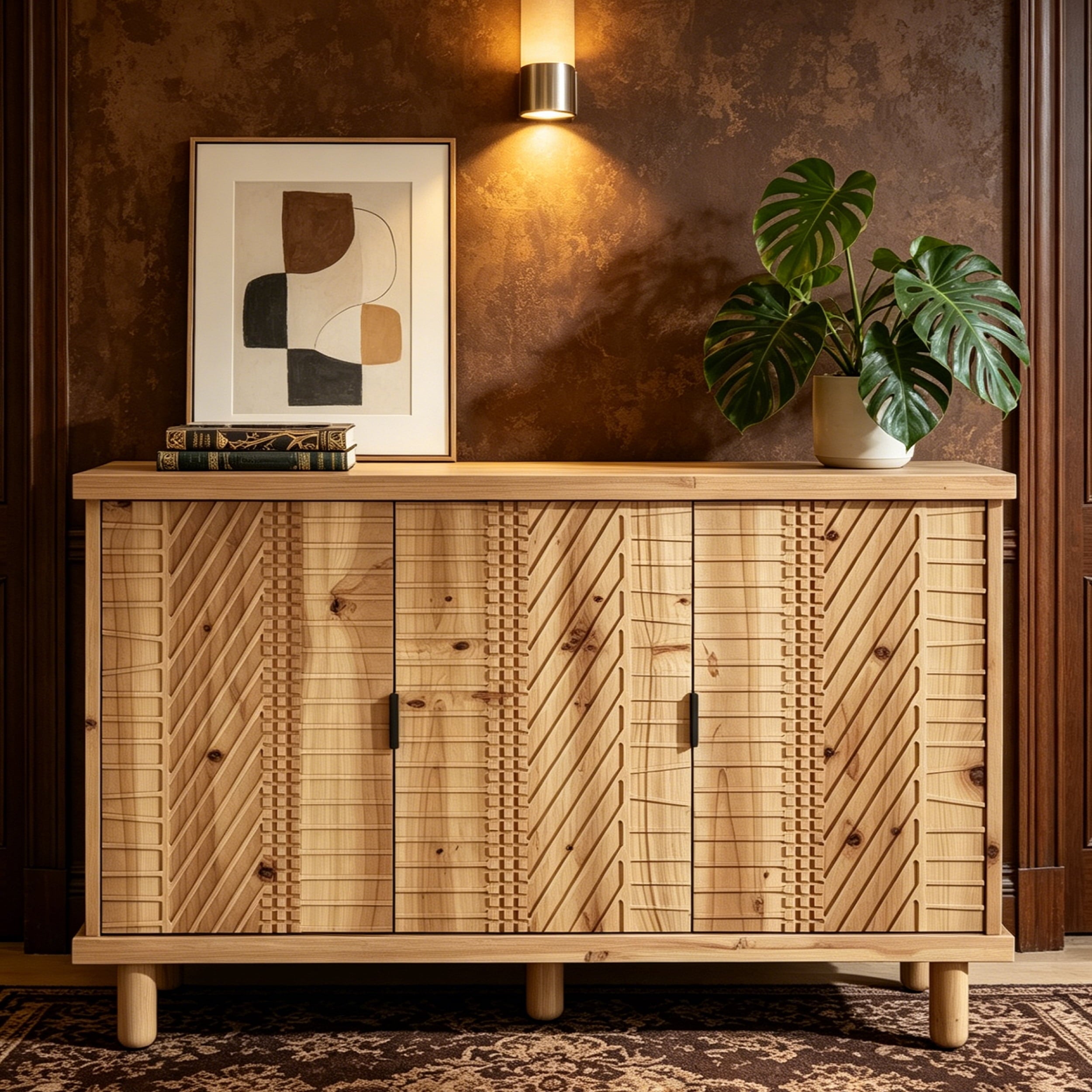 Fnova 47.6-Inch Solid Wood Sideboard Buffet with 3 Doors & Adjustable Shelves, Modern Farmhouse Entryway Storage Organizer Cabinet, Home Furniture for Dining Room Living Room Kitchen,WM010608_LBN_US