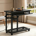 Fnova Small Portable Desk with Charging Station, Height Adjustable Mobile Desk with 4 Wheels, USB Ports & Power Outlet, Rolling Computer Cart, C Side Table for Sofa Couch Bedside, Black,Black