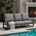 Fnova 3-Person Outdoor Sofa, Heavy Duty Metal Patio Couch with Thick Cushions, Weather-Resistant Outdoor Seating Furniture for Patio, Backyard, Porch and Garden,Gray-Three-seater chair