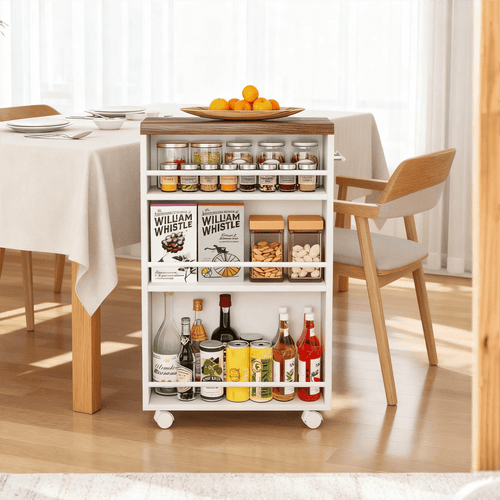 Fnova 3-Tier Rolling Storage Cart, Farmhouse Narrow Kitchen Storage Solution with Lockable Casters & Pull Handle, Metal Frame for Kitchen/Bathroom/Home Office/Laundry, Easy Assembly,WM010535_W_Shelf
