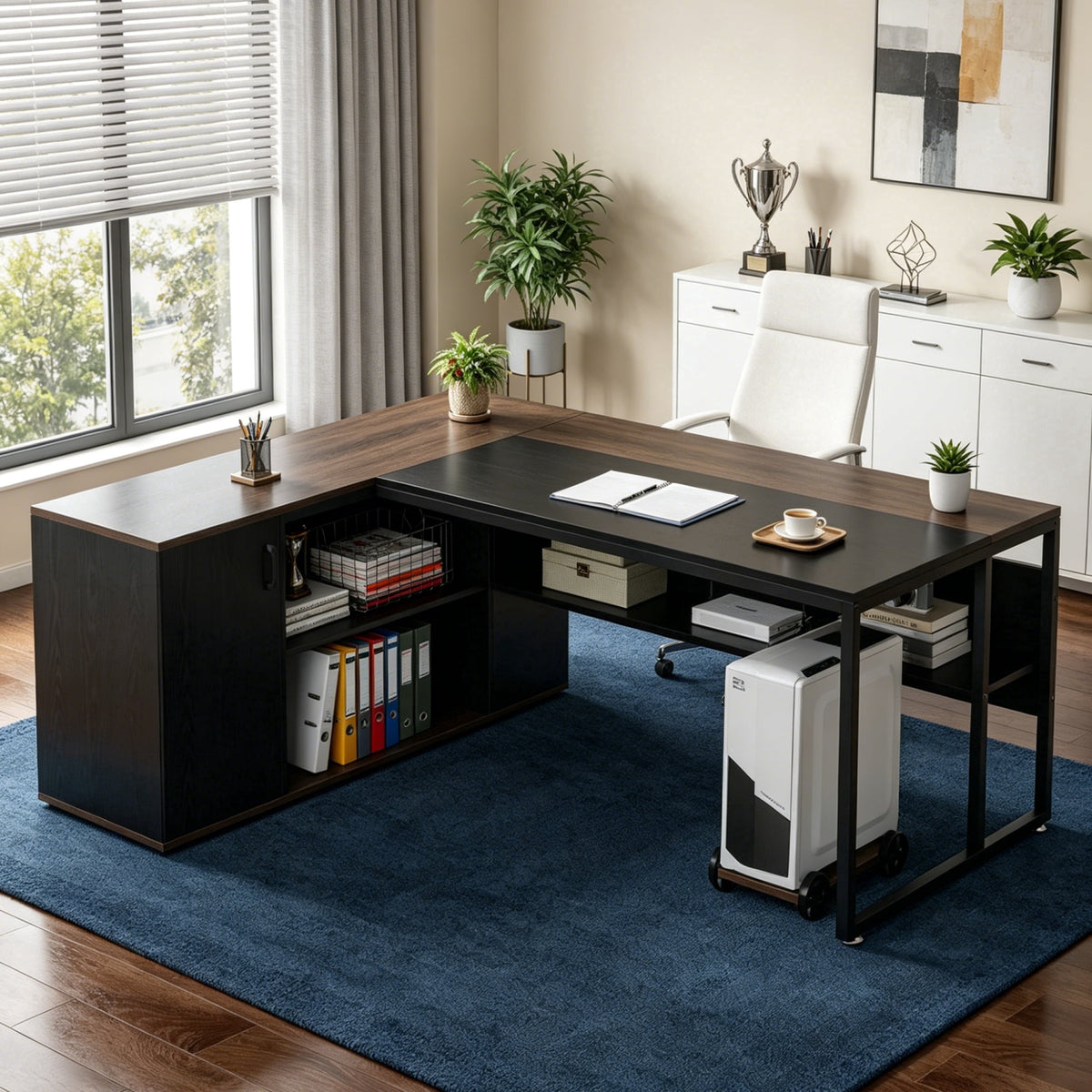 Fnova 71-Inch L-Shaped Desk, Large Corner Computer Table, Executive Office Desk with Storage Shelves, Heavy-Duty Conference Table for Home Office,WM010423_LBNB_US