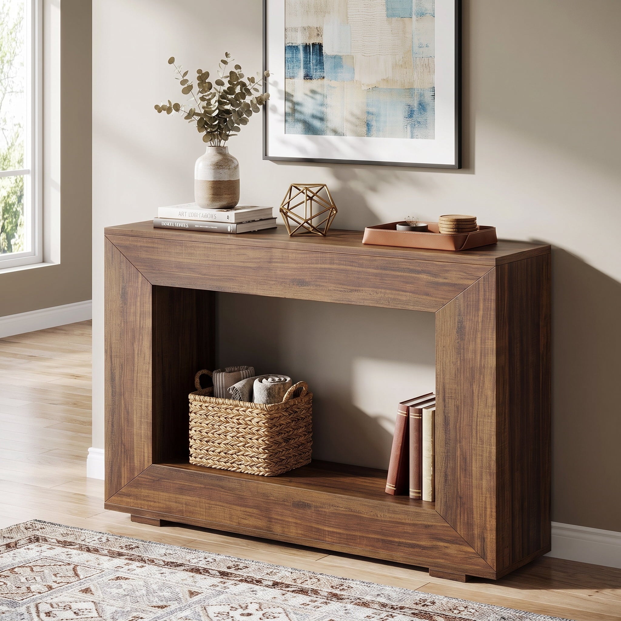 Fnova Farmhouse Console Table for Entryway, 47.2-Inch Long Narrow Wood Entryway Table, Easy Assembly, Dark Brown,WM010217C_DBN_Tables