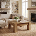 Fnova 39 Inch Square Farmhouse Coffee Table, Rustic Wooden Center Table with Sturdy Legs, Accent Cocktail Tea Table for Living Room, Home Office, Light Brown,WM010496_LBN_US