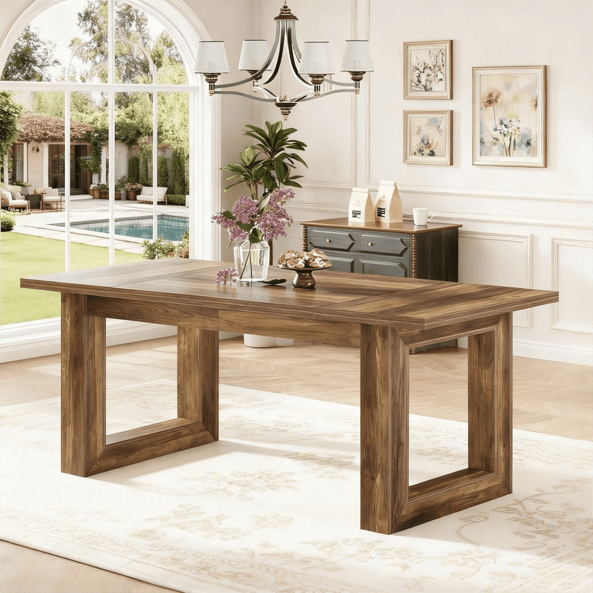 Fnova 63-Inch Dining Table, Modern Wood Rectangular Kitchen Table, Large Dining Room Table with Heavy Duty Legs, Easy to Assemble,WM010248_BN_Tables