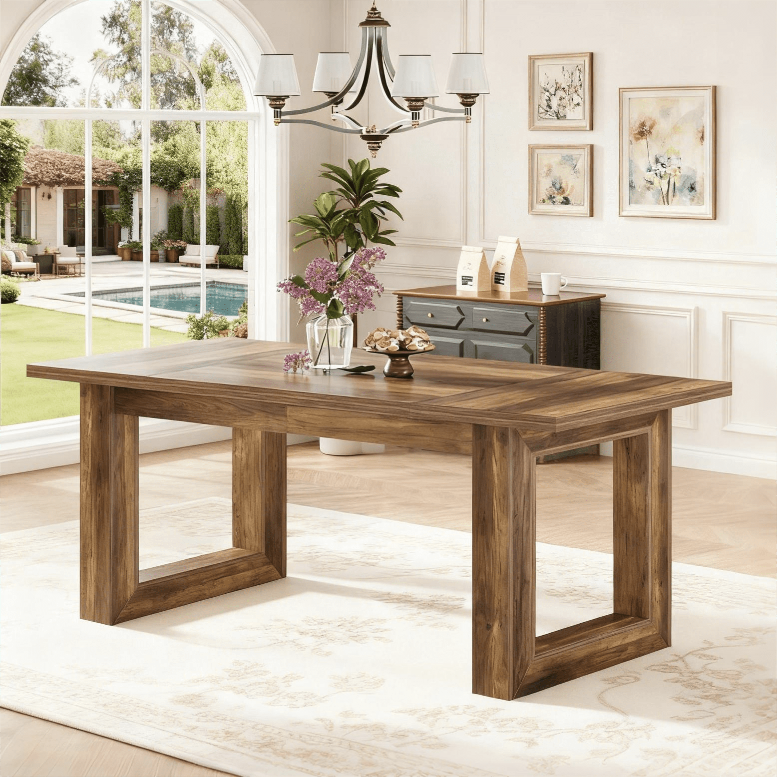 Fnova 63" Dining Table, Modern Wood Rectangular Kitchen Table, Large Dining Room Table with Heavy Duty Legs, Easy to Assemble,Brown