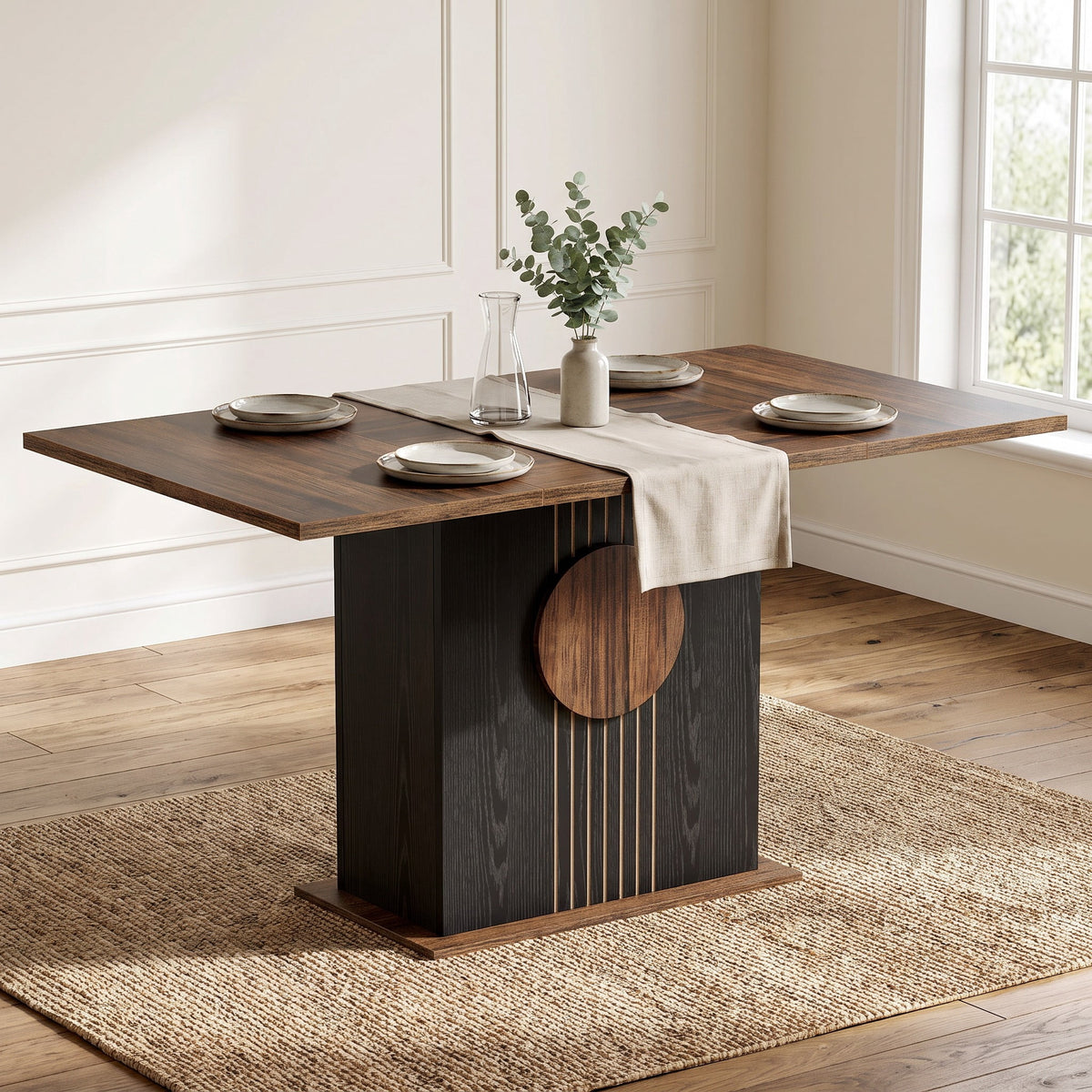 Fnova 55.12-Inch Farmhouse Dining Table, Rectangular Wooden Top Kitchen Table, Seats 4-6 for Dining Room & Kitchen, Living Room,WM010282_BNB_Tables