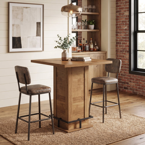 Fnova 31 Inch Square Bar Height Table with Metal Footrest, Industrial Bar Table for Home Bar Bistro Cafe Small Space,WM010946_BN_US