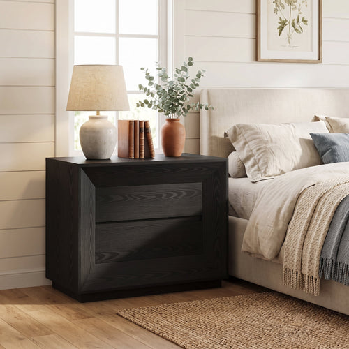 Fnova 35.43-Inch Large Nightstand with 2 Drawers, Farmhouse Oak Geometric Side Table Storage Organizer Cabinet, Home Furniture for Bedroom Living Room,WM010616_B_US