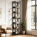 Fnova 78.7" 7-Tier Tall Storage Shelf, Narrow Metal Wood Bookshelf for Small Spaces, Office, Library, Living Room,Black