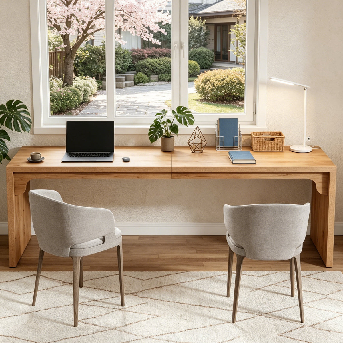 Fnova 78.74-Inch Modern Computer Desk, Long Two-Person Writing Desk, Office Desk for Living Room, Bedroom, Study,WM010415_BN_US