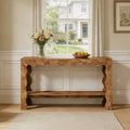 Fnova 63" Farmhouse Console Table with 2-Tier Storage Shelf, Scallop Design Entryway Table, Narrow Sofa Table for Living Room, Hallway, Foyer,Brown