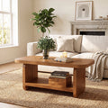 Fnova 47.2 Inch 2-Tier Coffee Table with Storage & Rounded Corners, Modern Farmhouse Center Table, Accent Tea Table for Living Room, Bedroom, Kids Room, Brown,WM010495_BN_US