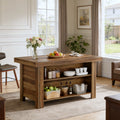 Fnova 55" Farmhouse Kitchen Island with Storage, Wooden Kitchen Table with 2-Tier Storage Shelves & Large Worktop, Modern Large Counter Height Table for Kitchen Prep & Dining,Warm Brown