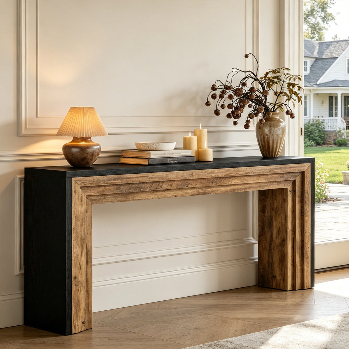 Fnova 70.9-Inch Farmhouse Console Table, Modern Entryway Table, Long Narrow Wooden Sofa Table Behind The Couch for Living Room, Entryway, Hallway, Foyer,WM010379_BDBN_US